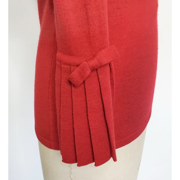 NANETTE LEPORE Womens  Fine Knit Meriono Wool Sweater Pleated Cuff Bow Red M - Picture 4 of 7